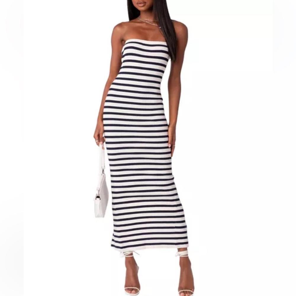 Aqua Strapless Striped Maxi Dress Size M NWT Navy White Bodycon